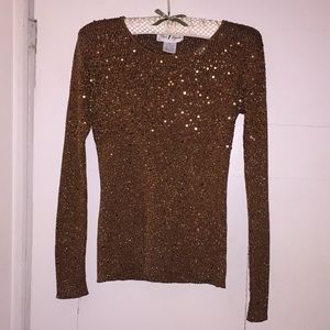 Bronze knit long sleeve sequin top